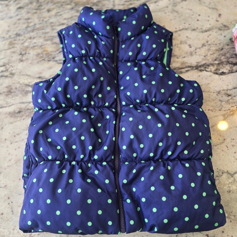 Old Navy Navy and Green‎ Polka Dot Vest Youth 10/12